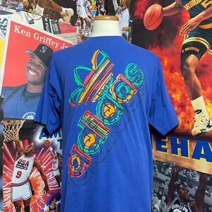 Vintage 90s Adidas Trefoil T Shirt Colorful Graphic Print Single Stitch Sz XL‎